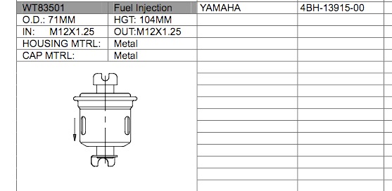 OEM fuel filter dimensions